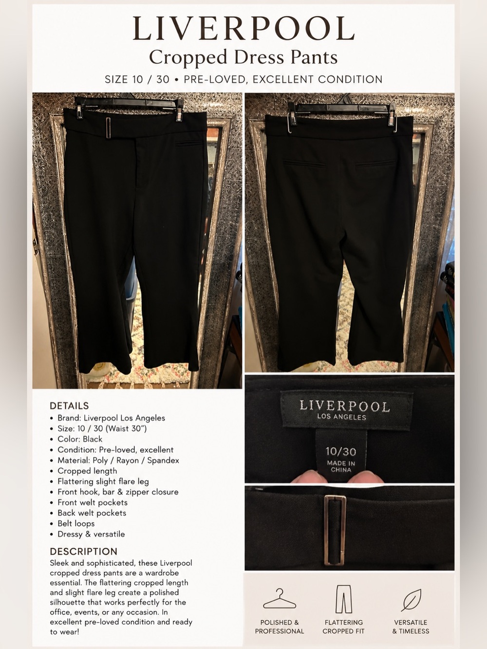 Liverpool Black Cropped Dress Pants - Slight Flare